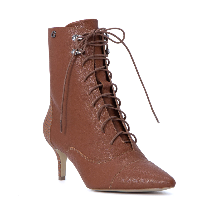 LACED LEATHER HIGH-HEEL ANKLE BOOTS