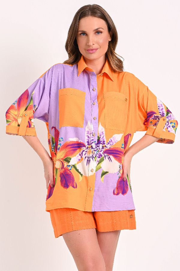 MAXI CAMISA COM BOLSOS FRONTAIS