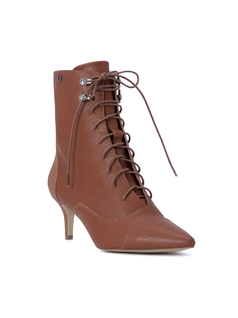 LACED LEATHER HIGH-HEEL ANKLE BOOTS front