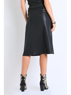 Faux Leather Skirt with Golden Bottons