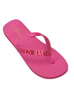 PINK FLIP FLOPS WITH METAL LETTERS front