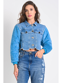 CHAQUETA CROPPED FLUFFY BLUE front